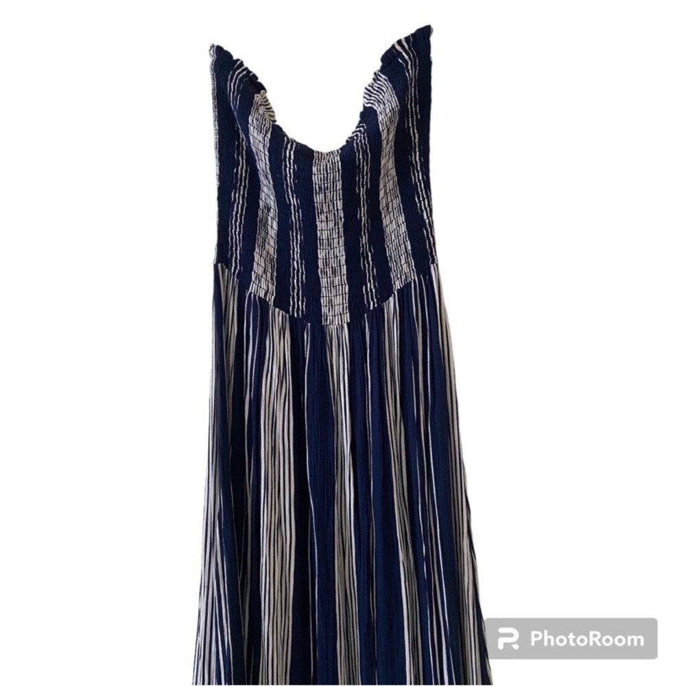 Angie Strapless Striped Navy and White Dress